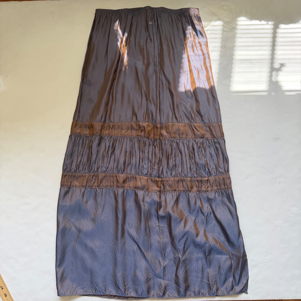 Hanna for La Journee Vintage 90s Purple Satin Shimmer Tiered Maxi Skirt Boho